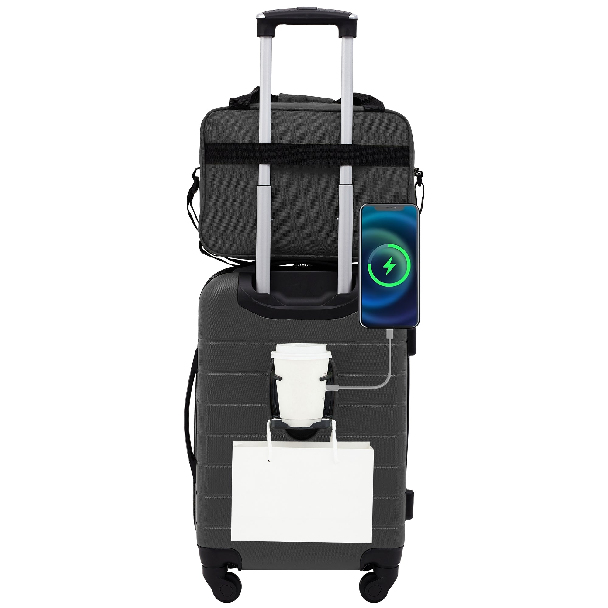 Wrangler Smart 2 Piece Carry-On Luggage Set with Cup Holder and USB Port
