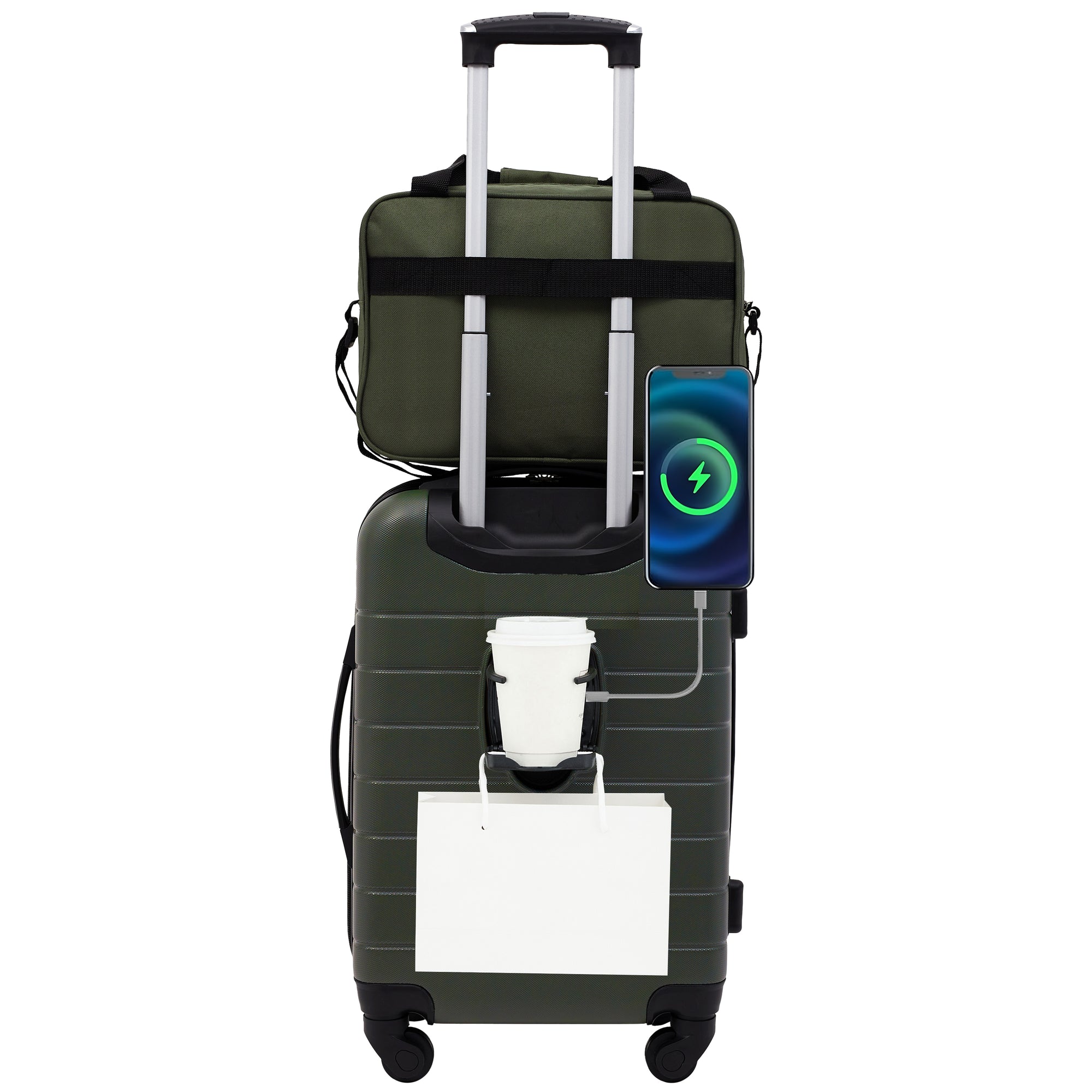 Wrangler Smart 2 Piece Carry-On Luggage Set with Cup Holder and USB Port