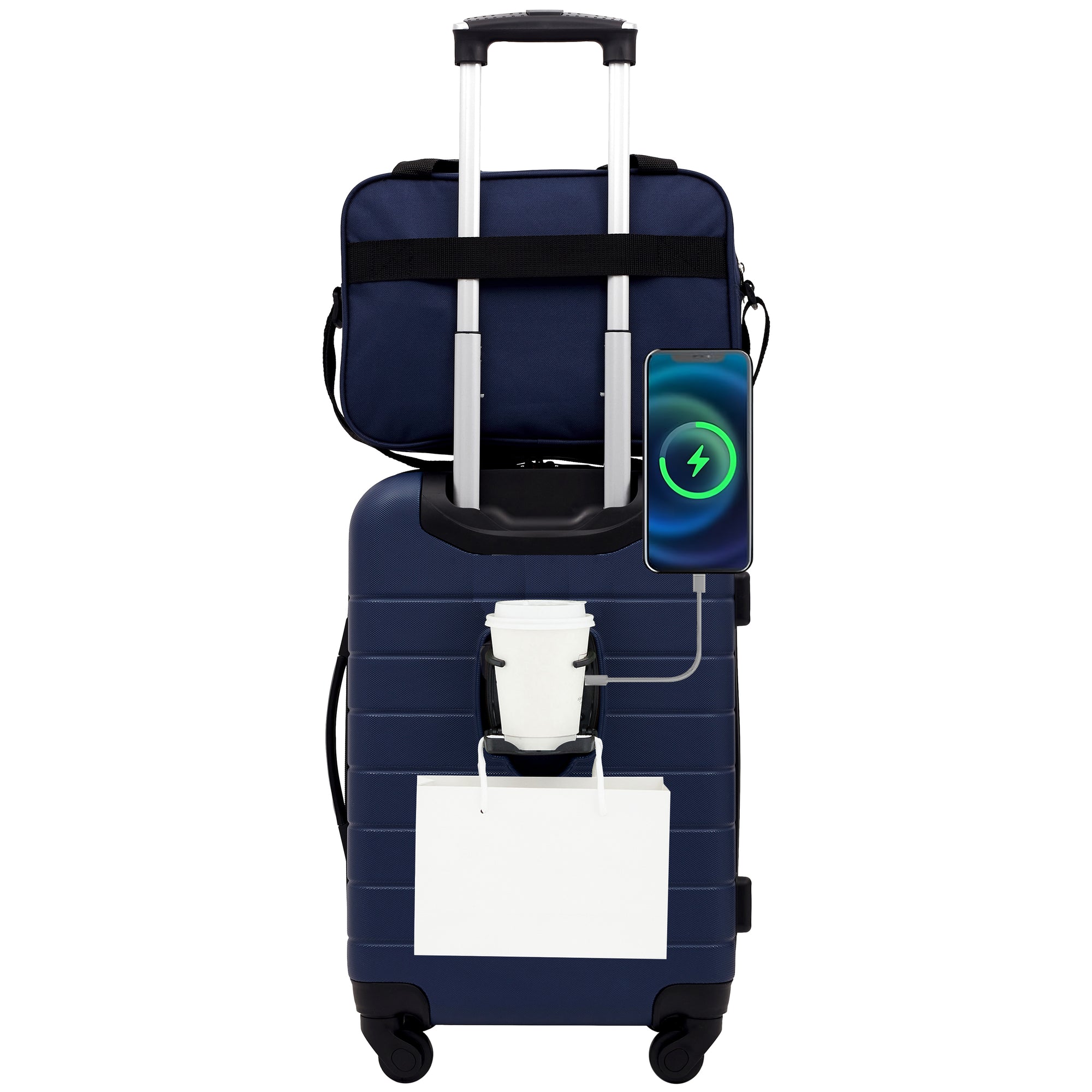 Wrangler Smart 2 Piece Carry-On Luggage Set with Cup Holder and USB Port