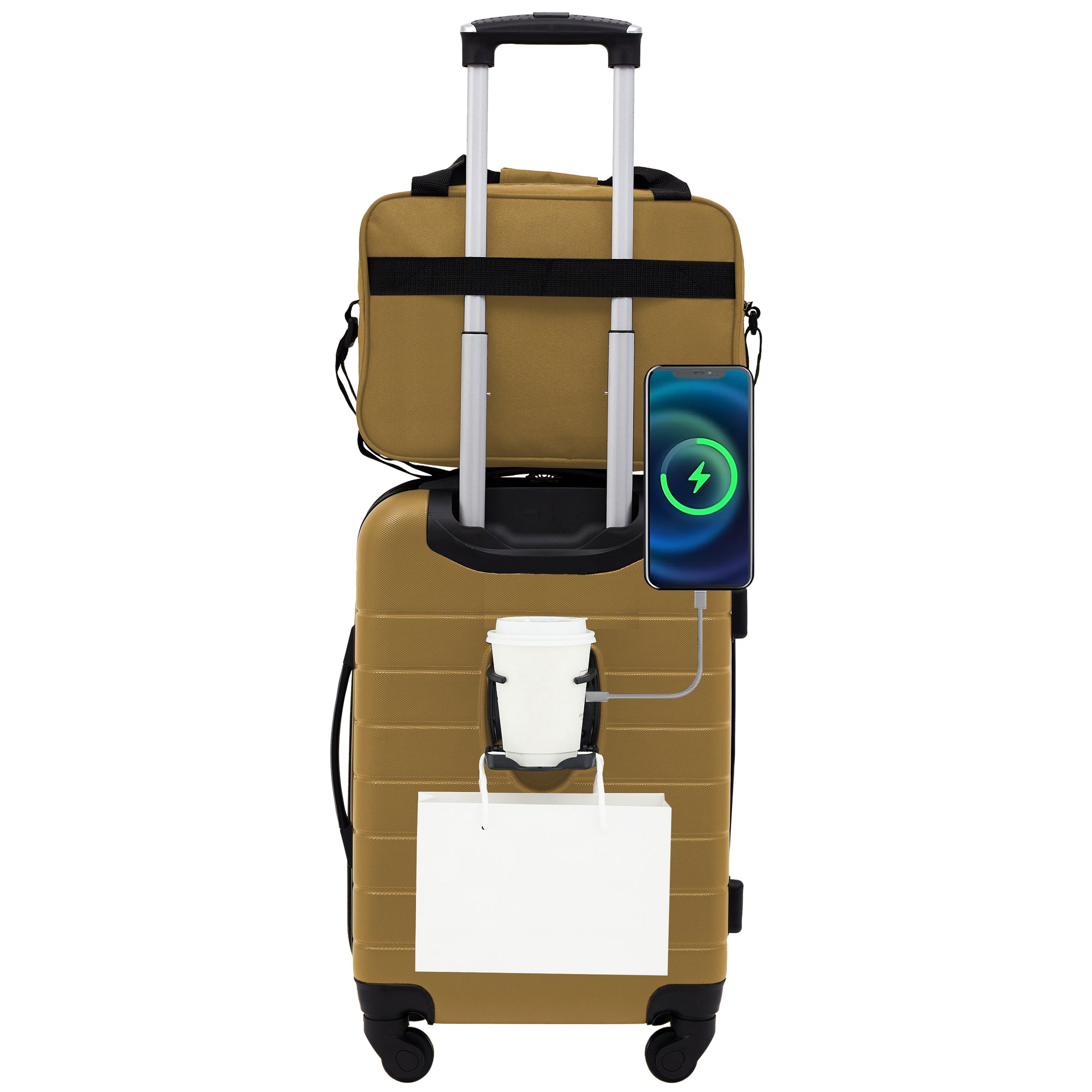 Wrangler Smart 2 Piece Carry-On Luggage Set with Cup Holder and USB Port